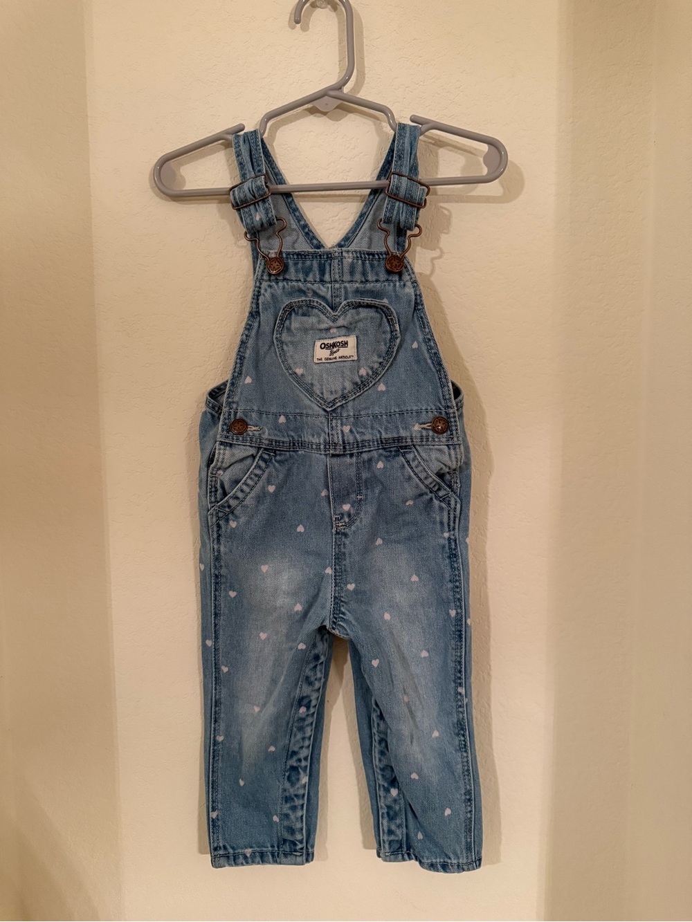 OshKosh B'gosh Light Blue Denim Heart-Print Overalls